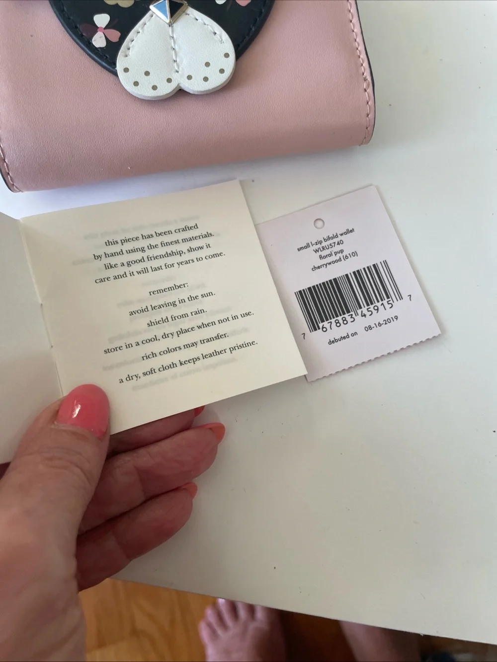 kate spade floral pup Blush Pink Zip Card Case / wallet with Printed Lining